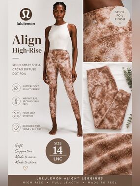 Lululemon Align High-Rise Shine Misty Shell Cacao Diffuse Foil Leggings Size 14